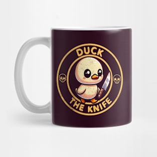 Duck The Knife Funny Duck Holding Knife Mug